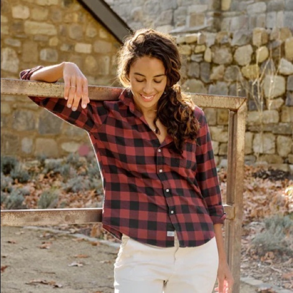 Frank & Eileen Barry Shirt in Charcoal Red Buffalo Check X Large